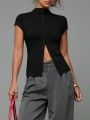Women's Fashionable Knitted Turtleneck Top, Slim and Comfortable Four-Season Short-Sleeved Cardigan, Can Be Worn as a Base Layer. 