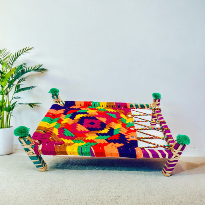 Decorative Handmade Charpai Village Collectible Traditional Folk Art Tabletop Decoration
