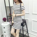 + Korean sax + beautiful chic stretch fabric with 3 color sax short sleeve open shoulder 1 side dress Sax (4). 