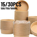 15/30PCS Kraft Paper Bowls Disposable Bowls with Lid Salad Vegetable Soup Kitchen Restaurant Party Snack Storage Supplies. 
