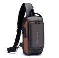 Multipurpose Patent Leather Chest Bag Biker Bag - Waterproof Men's Travel Bags to Keep Your Belongings Safe - Chest Bags with Charging. 
