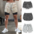 Men's Double Layer Fitness Shorts Drawstring Mesh Lining Elastic Waist Breathable Quick Dry Sportswear Jogger Short Male. 
