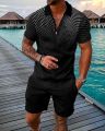 Men's Tracksuit Set Summer Luxury Pattern 3D Print Casual Zipper Polo Shirt Suit Shorts 2 Pcs Fashion Streetwear Man Clothing.