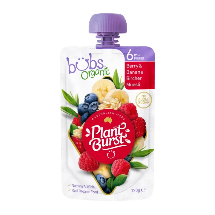 Baby pouch ,Bubs Organic, Berry & Banana Bircher Muesli pouch,6 Months +