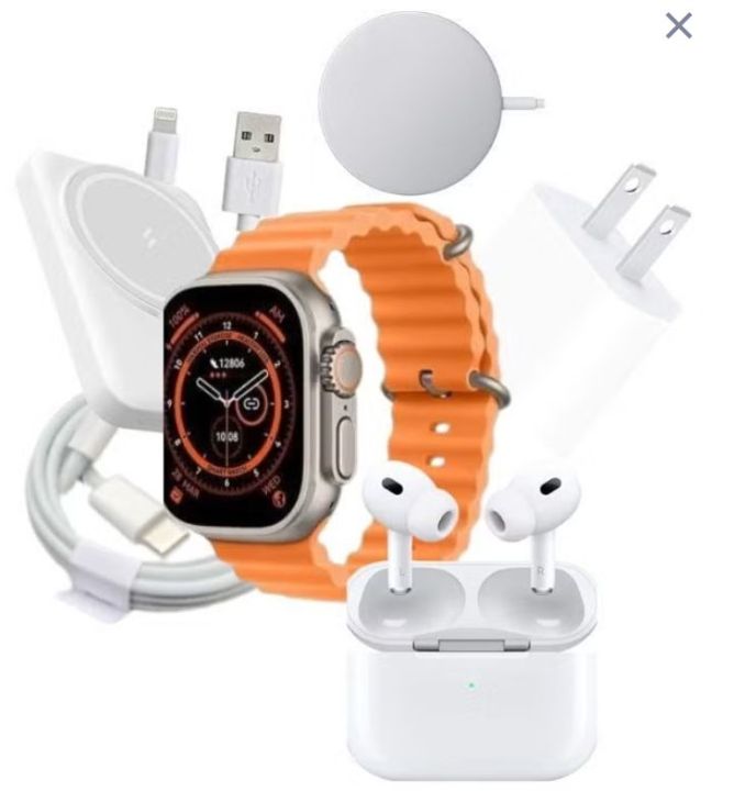 P10 Unique Combination Smartwatch + Airpods Pro + Wireless Power Bank +
2x Ocean Straps +
Charging Head
+ Wireless Magnetic charger +
PD Cable