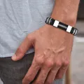 Vnox Stainless Steel Bracelet Men Wrist Band Black Grooved Rudder Silicone Mesh Link Insert Punk Wristband Stylish Casual Bangle. 