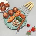 50Pcs Reusable Stainless Steel Barbecue Skewer with Wooden Handle BBQ Skewers Kebab Iron Stick for Outdoor Camping Picnic Tools. 