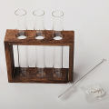 Hydroponic Plants Container with Wood Frame Transparent Glass Test Tube Vase Flower Pot Home Tabletop Bonsai Decorations Crafts. 