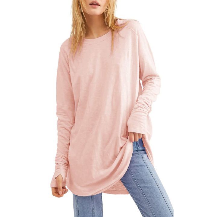 Women's%20Tops%20Long%20Sleeve%20Shirts%20for%20Women%20Loose%20Fashion%20Solid%20Color%20Stitching%20Round%20Neck%20Long%20Sleeved%20Drop%20Shoulders%20Sweater%20Top%20-%20Image%203