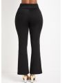 Plus Size 1XL-5XL Elegant Pants Women's Plus Solid Elastic High Rise Flared Leg Trousers. 