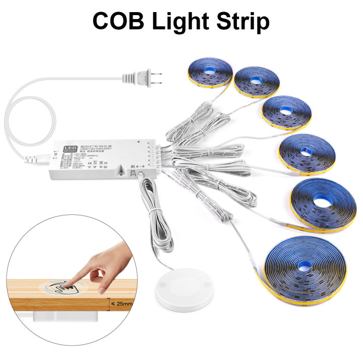 AC 220V To DC12V Smart Touch Switch COB LED Strip Parallel Lights EU Plug 1/2/3M 3000K 4000K 5000K Kitchen Display Cabinet Decor lightify