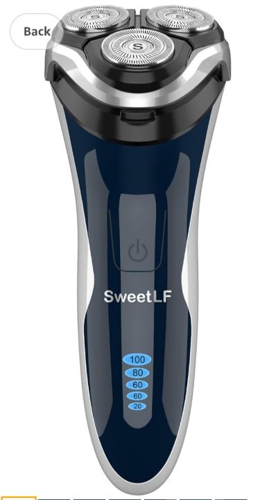 Electric Razor for Men, SweetLF 100% Waterproof Electric Shaver, Type C Rechargeable, Wet & Dry Rotary Shavers for Men with Pop-up Trimmer, Corded and Cordless, Navy Blue