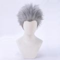 Vergil Cosplay Wig Short Silver Grey Slicked-back Hair Heat Resistant Synthetic Hair Wigs.