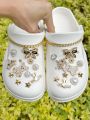 24PCS Crocodile Shoes with Plated Gold Bear Bow Crown DIY Shoe Accessories Unique Holiday Ideas.