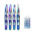 4PCS/Set Stainless Steel Eyebrow Tweezers Oblique Mouth Pointed Tip Beard Tweezers Multifunctional Portable Lash Extension Tool. 