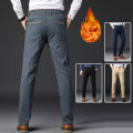 Winter Men Korean Fashion Straight Leg Pants Winter Snow Warm Thermal Thicken Casual Pants New Fleece Slim Fit Business Trousers. 