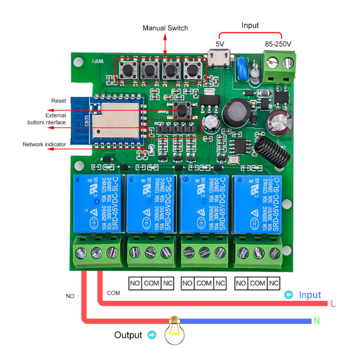 4%20Channel%20433MHz%20WiFi%20Relay%20Switch%20Module%20Smart%20Control%20Relay%20Module%20AC%2085V~250V/Micro%20USB%205V%20Compatible%20with%20Alexa%20Goolge%20Home%20-%20Image%204