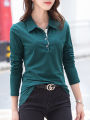 Versatile Chic Button Front Collared Long Sleeve T-Shirt - Soft, Breathable, and Comfortable for Spring and Fall Seasons - Women.