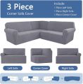 3 piece -7 seater  L Shape Sofa Covers - 3+3+Corner Set (Cotton Jersey Stretchable Dust Proof. 