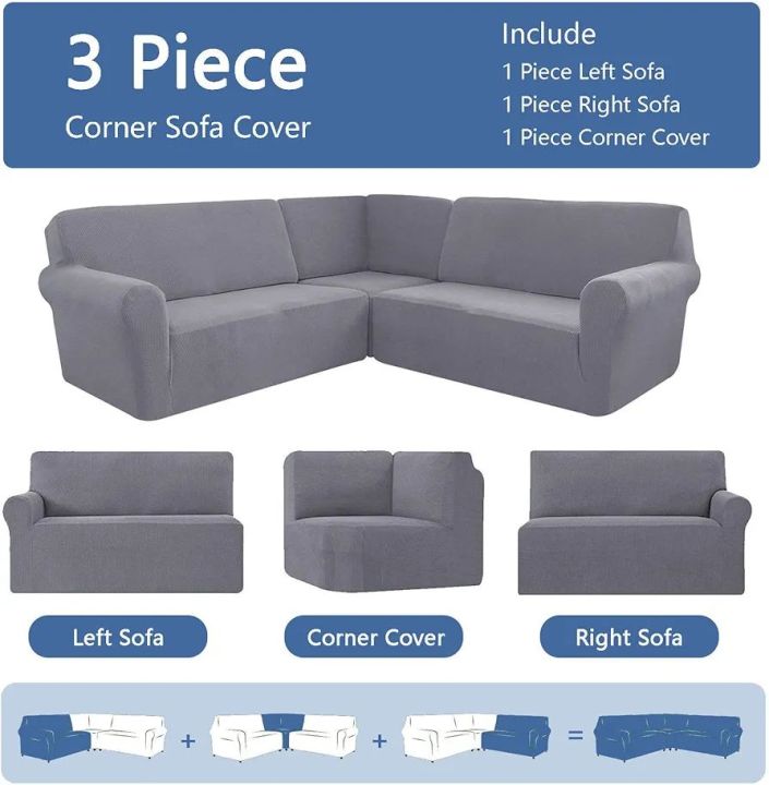 3 piece -7 seater  L Shape Sofa Covers - 3+3+Corner Set (Cotton Jersey Stretchable Dust Proof