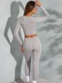 Long sleeve crop top and laggings set for women. 