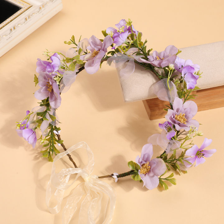 Fairy Purple Flower Wreath Headband Forest-Style Hairband for Girls and Adults, Artificial Flower Headband, Photo Prop, Flower Hair Accessory