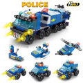 Mini size 6 In 1 Building Blocks DIY Police Car Fire Truck Castle Model Bricks Kids Educational Toys s.