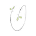 VENTFILLE 925 Stamp Silver Color Bangle for Women Green Opal Leaf Twigs Branch Jewelry Girls' Gift Dropshipping.