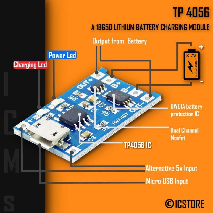 "TP4056 Charging Module | Lithium Battery Charger with Protection | Micro USB 1A Battery Charging Module"