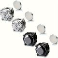 Classy 18K Gold Plated Stainless Steel Magnetic Stud Earrings for Men with Sparkling Cubic Zirconia - Hypoallergenic and Trendy.