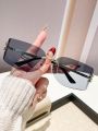 Retro Square Fashion Glasses Unisex Frameless 1 Pair Large Lens Multifunctional Beach Vacation Travel Accessory Stylish Eyewear. 