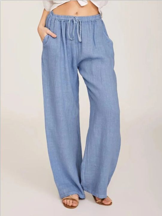Women's%20Cotton%20Linen%20Pants%20Casual%20Loose%20Solid%20Elastic%20Waist%20Pocket%20Straight%20Trousers%20Ladies%20Oversize%20Wide%20Leg%20Pant%20Streetwear%20-%20Image%203