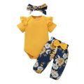 Newborn Baby Girls Clothing Set Short Sleeve Bodysuit +Floral Pants with Bow + Headband 3PCS Outfits Toddler Baby Girl Clothing. 