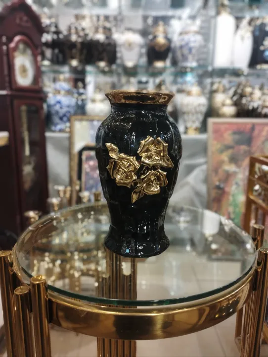 Ceramic%20Vase%208%20inches%20Black%20White%20golden%20flower%20-%20Image%202