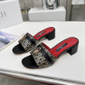 CH Brand Metal Buckle Embossed Sandals With Block Heels Open Toe Design Comfortable And Stylish Outdoor Slippers. 