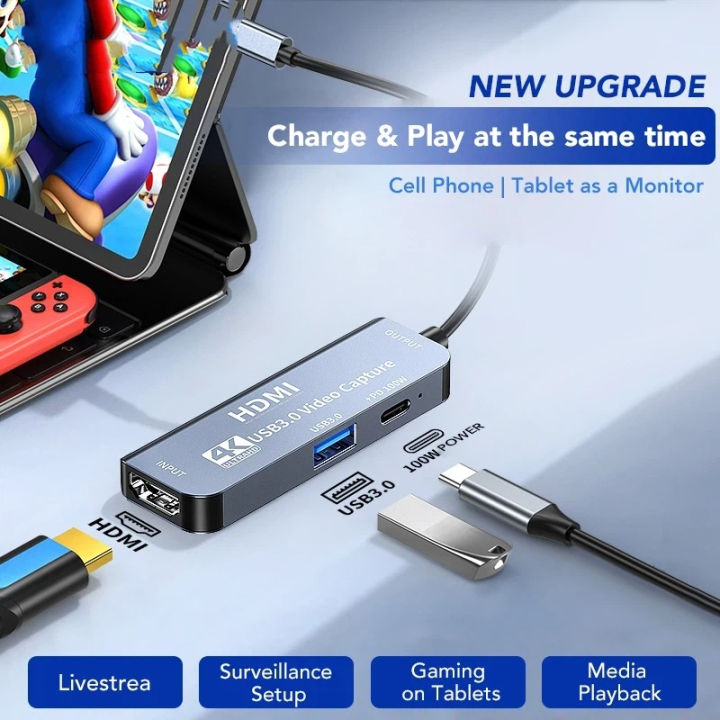 USB C HDMI Video Capture Card 4K Type-C 100W PD Charging Video Recorder ...