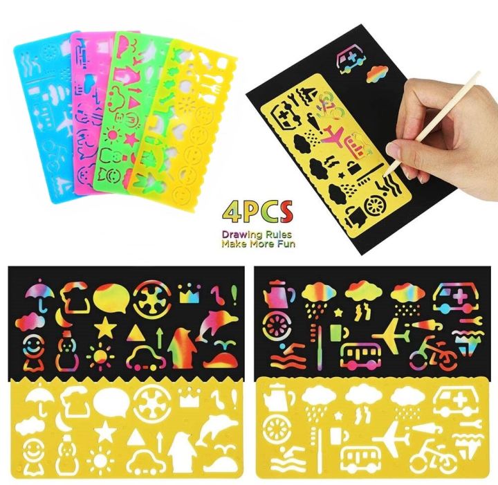 Ruler drawing pack of 4 pieces ruler drawing pattern ruler stencil ruler template drawing sheet template drawing template