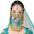 Women Belly Dance Tribal Face Veil Halloween Costume Accessory Beaded Masquerade Mask India Dance Outfit Sexy Arabic Princess. 