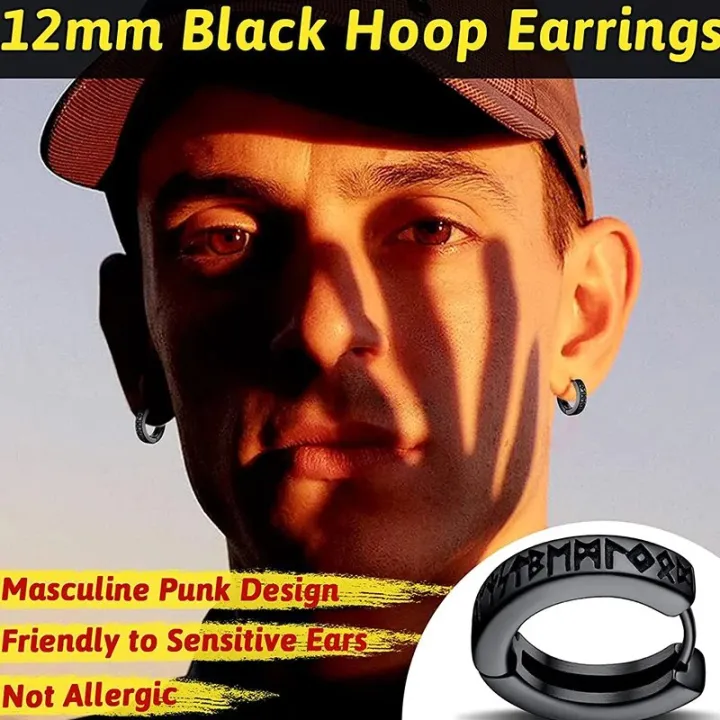 Stainless%20Steel%20Norwegian%20Viking%20Rune%20Hoop%20Earrings%20For%20Men%20Woman%20Unisex%2012%20Mm%20Huggie%20Hoop%20Religious%20Earring%20Jewelry%20-%20Image%205