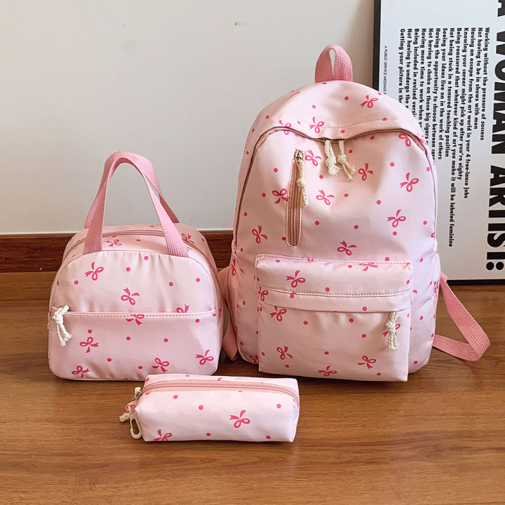 3Pcs/Set Bow Print School Bag with Handbag and Pencil Case Student ...