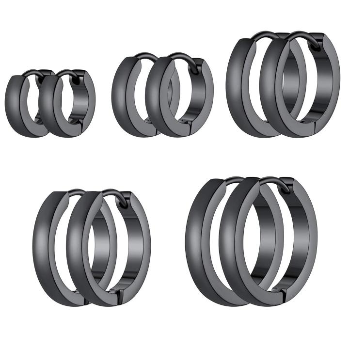 5 Pairs Classic 3mm Wide Stainless Steel Black Color Huggie Hoop Earrings Set for Men Women Hypoallergenic Minimalist Jewelry