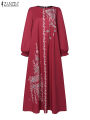 Women Stylish Floral Printed Maxi Dress Muslim Abaya ZANZEA Eid Mubarak Robe Elegant Long Sleeve Casual Vestidos Kaftan IsIamic.