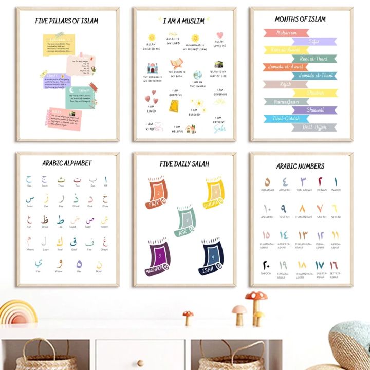 Islamic Arabic Prophet ABC Number Month Nursery Wall Art Prints Canvas ...