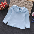 Fall Spring Little Girls Shirts Cotton Lace White Long Sleeve Child T-shirt Girls Kids Baby Toddler Tops and Blouses.