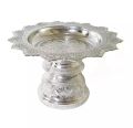 24 Cm. Thai Sliver Coated Aluminum Traditional Tray With Pedestal For Worship (Tika Thali). 