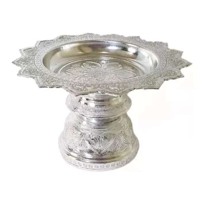 24%20Cm.%20Thai%20Sliver%20Coated%20Aluminum%20Traditional%20Tray%20With%20Pedestal%20For%20Worship%20(Tika%20Thali)%20-%20Image%203
