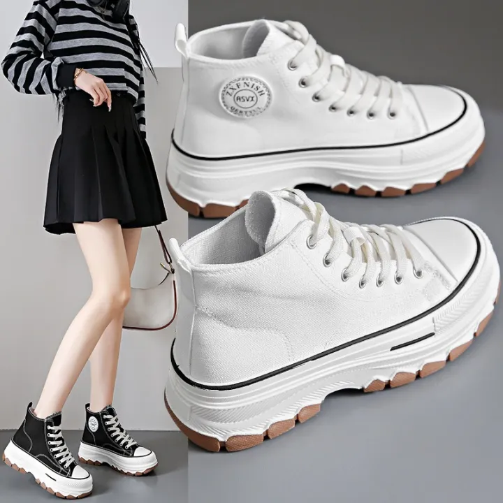 2024%20New%20Women%20High%20Top%20Sneakers%20Lace-Up%20Casual%20Plarform%20Height%20Canvas%20Non-slip%20Wear%20Resistant%20Spring%20Female%20Vulcanize%20Shoes%20-%20Image%202