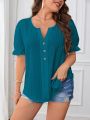 Plus Size Summer Women Elegant Solid Shirt Casual Fashion Notched V Neck Tops Office Lady Button Curve Clothing. 