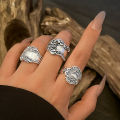 Ingemark 8Pcs Vintage Silver Color Adjustable Open Rings for Women Goth Carved Flower Metal Rings Engagement Wed Jewelry . 