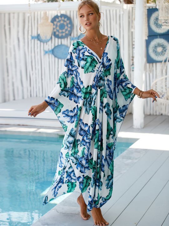 Women's%20Plus%20Size%20Animal%20Print%20V-Neck%20Batwing%20Kaftan%20Beach%20Dress%20Bathing%20Suit%20Cover-Up%20Loungewear%20-%20Image%208